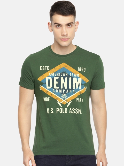

U.S. Polo Assn. Denim Co. Men Green Printed Round Neck T-shirt