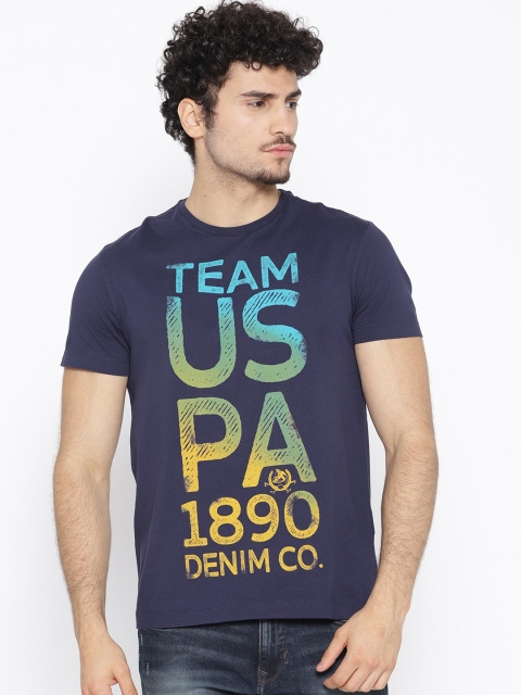 

U.S. Polo Assn. Denim Co. Men Navy Blue Printed Round Neck T-shirt