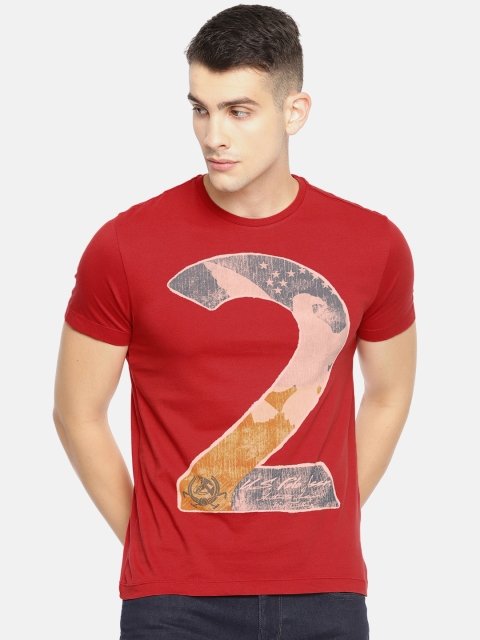 

U.S. Polo Assn. Denim Co. Men Red Printed Round Neck Pure Cotton T-shirt