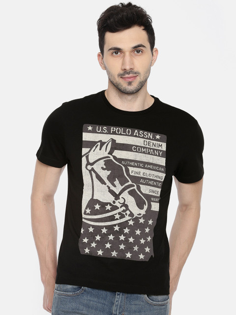 

U.S. Polo Assn. Denim Co. Men Black Printed Round Neck T-shirt