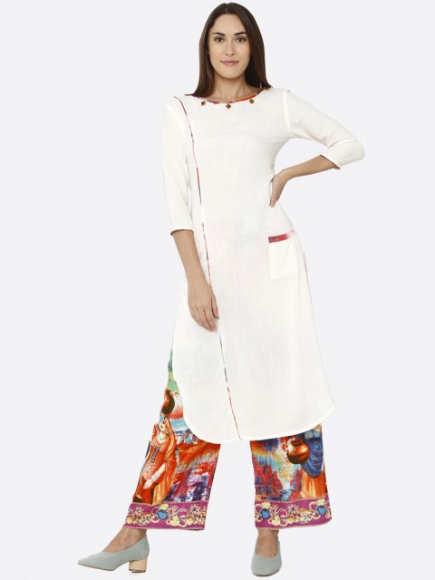 

shiloh Women White Solid Kurti with Palazzos