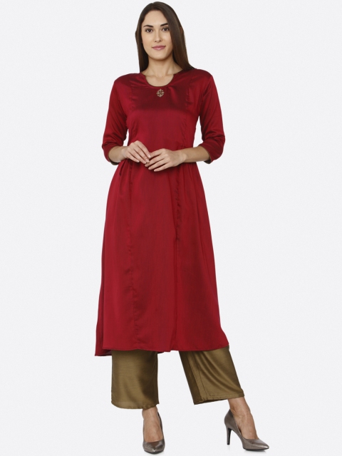 

shiloh Women Red & Copper-Toned Solid Kurta with Palazzos