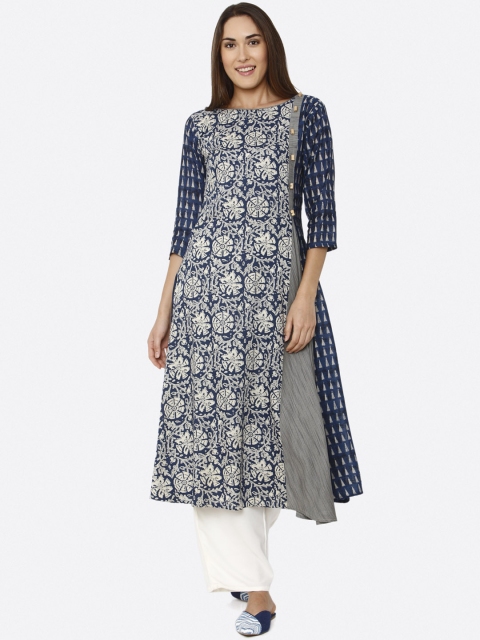 

shiloh Women Blue & White Printed Kurta with Palazzos