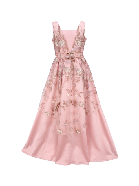 

CUTECUMBER Girls Peach-Coloured & Gold-Colored Embellished Maxi Dress