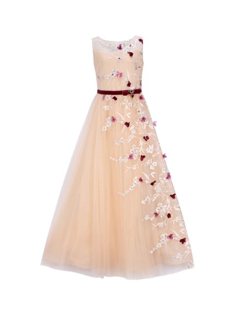 

CUTECUMBER Girls Beige Solid Maxi Dress