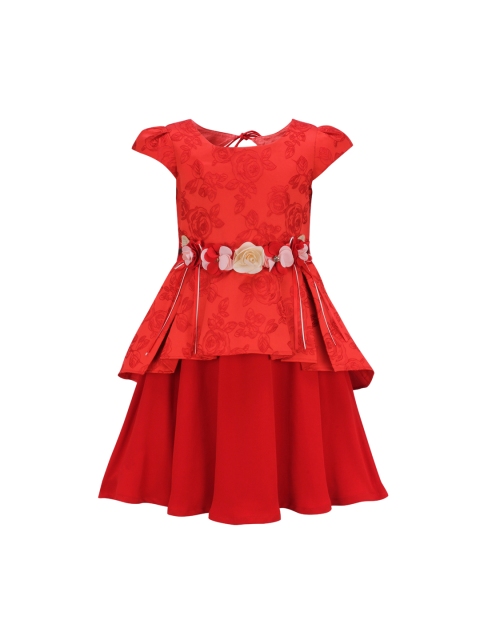 

CUTECUMBER Girls Red Printed Fit and Flare Dress