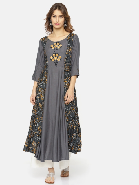 

Alena Women Charcoal Grey Printed Anarkali Kurta