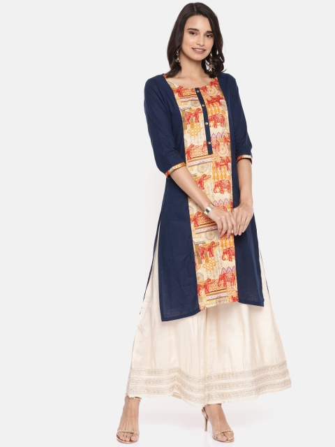 

Alena Women Navy Blue & Maroon Printed Straight Kurta
