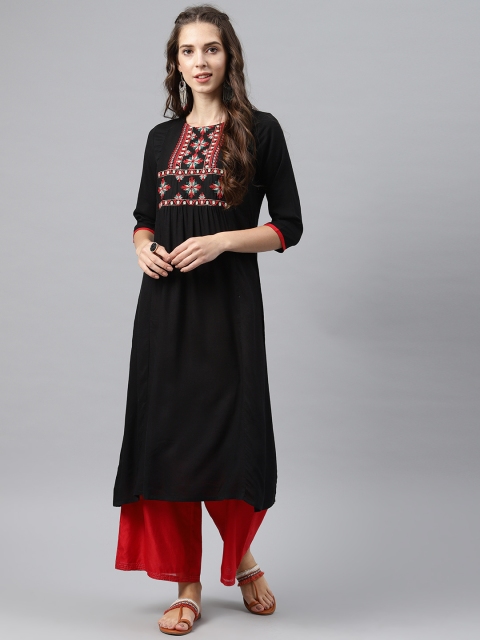 

Alena Women Black Embroidered A-Line Kurta