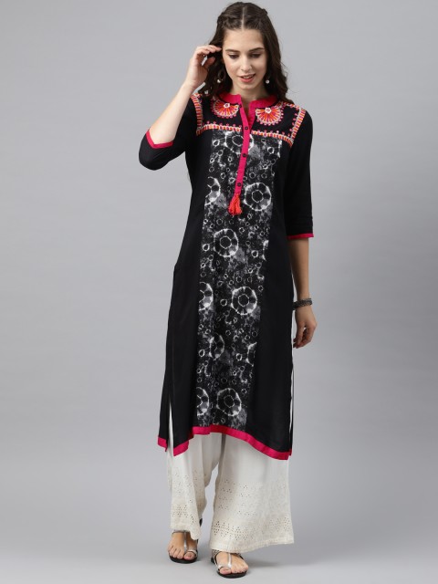 

Alena Women Black Printed Straight Kurta