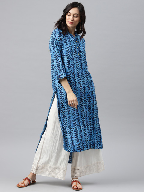 

Alena Women Blue Printed Straight Kurta