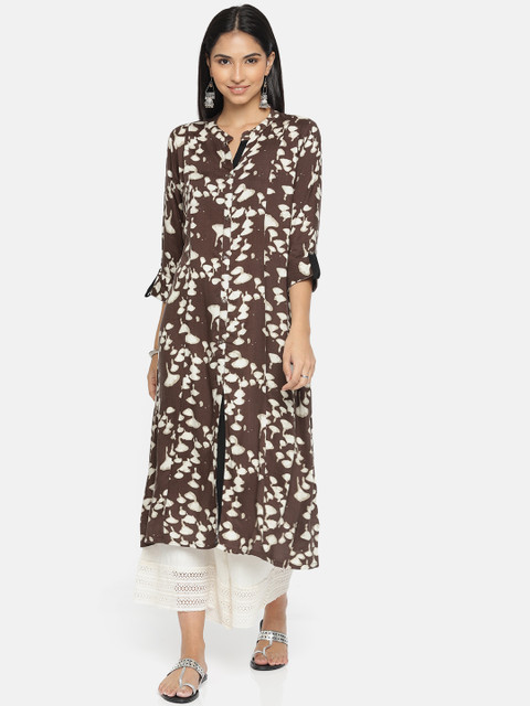 

Alena Women Coffee Brown & White Printed Straight Kurta