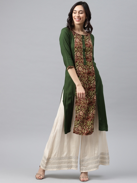 

Alena Women Green & Brown Printed Straight Kurta