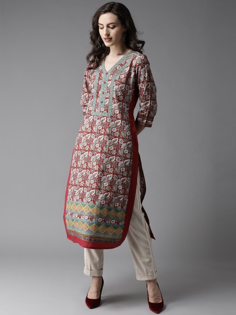 

Moda Rapido Women Red & White Printed Straight Kurta