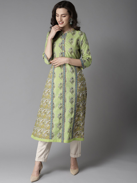

Moda Rapido Women Green & Blue Printed A-Line Kurta