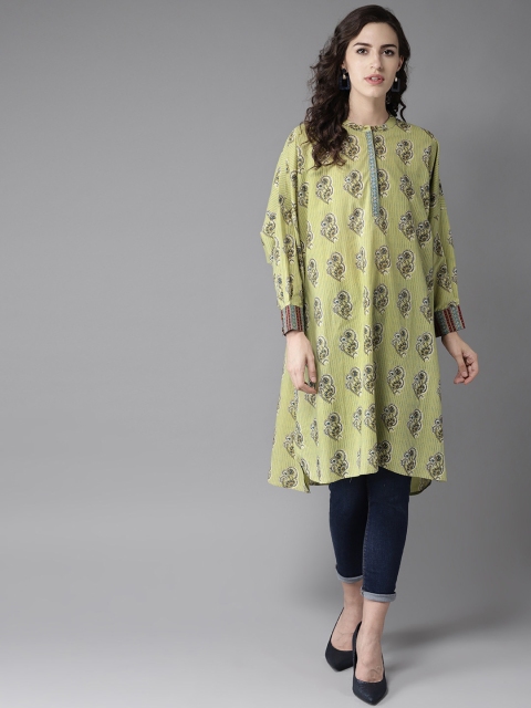 

Moda Rapido Women Green & Blue Printed Loose Fit Straight Kurta