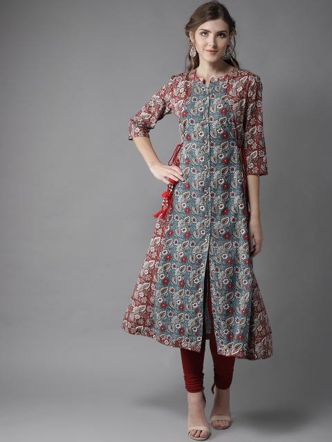 

Moda Rapido Women Maroon & Blue Printed A-Line Kurta
