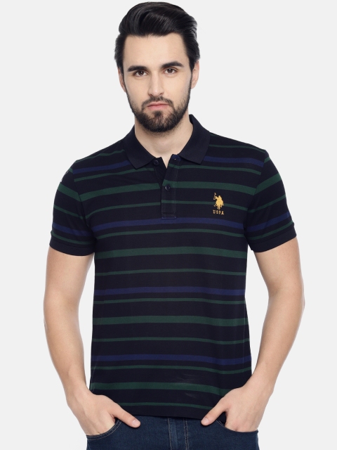 

U.S. Polo Assn. Men Black & Green Striped Polo Collar T-shirt