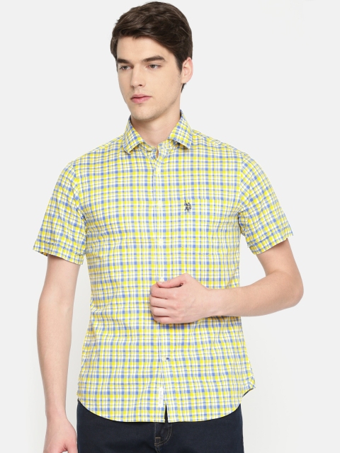 

U.S. Polo Assn. Men Yellow & Blue Tailored Fit Checked Casual Shirt