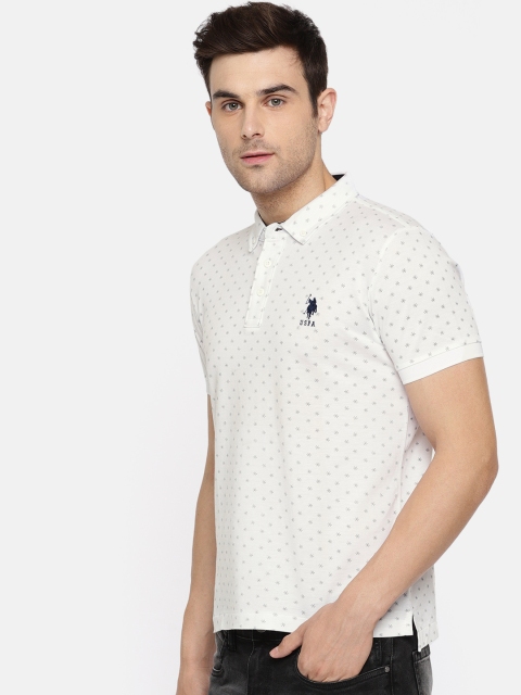 

U.S. Polo Assn. Men White Printed Polo Collar T-shirt