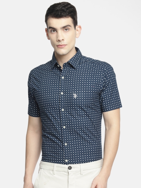 

U.S. Polo Assn. Men Navy Blue & Green Regular Fit Printed Casual Shirt