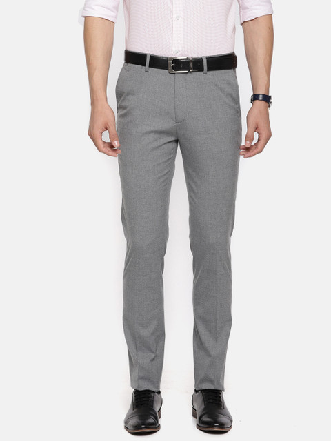 

U.S. Polo Assn. Men Grey Super Slim Fit Solid Formal Trousers