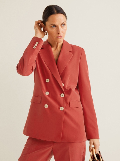 

MANGO Women Red Solid Double-Breasted Casual Blazer