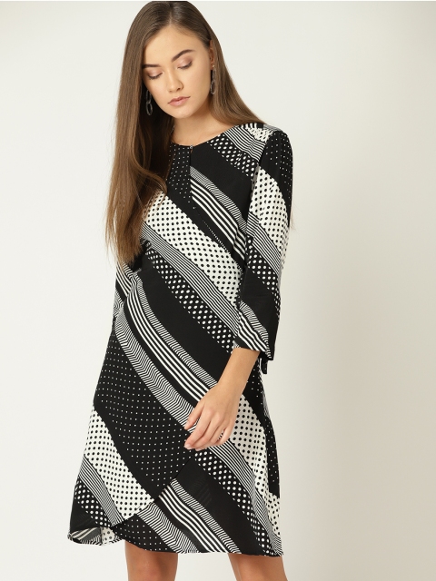 

MANGO Women Black & White Printed Wrap Dress