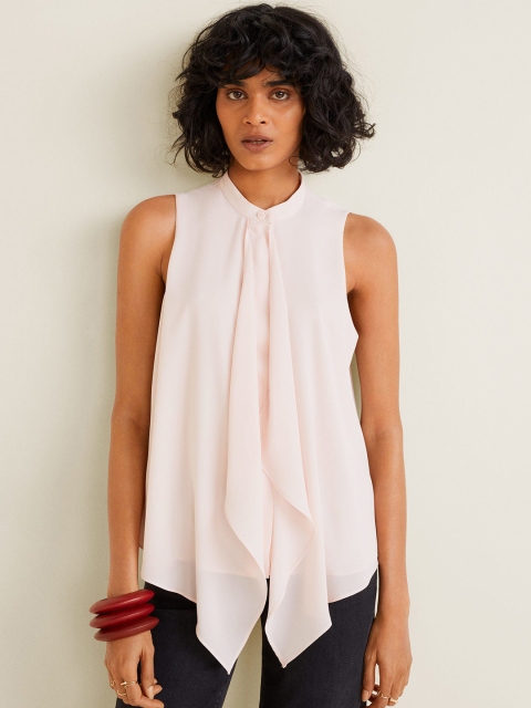 

MANGO Women Cream-Coloured Solid Layered Top