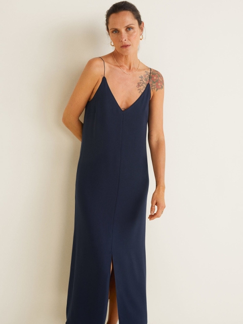 

MANGO Women Navy Blue Solid Maxi Dress