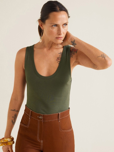 

MANGO Women Olive Green Solid Top