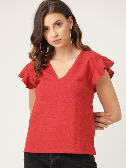 

MANGO Women Coral Red Solid Top