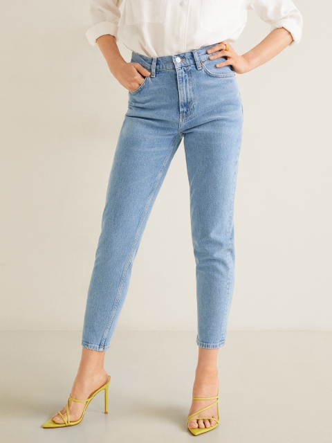 

MANGO Women Blue Regular Fit Mid-Rise Clean Look Cropped Stretchable Jeans