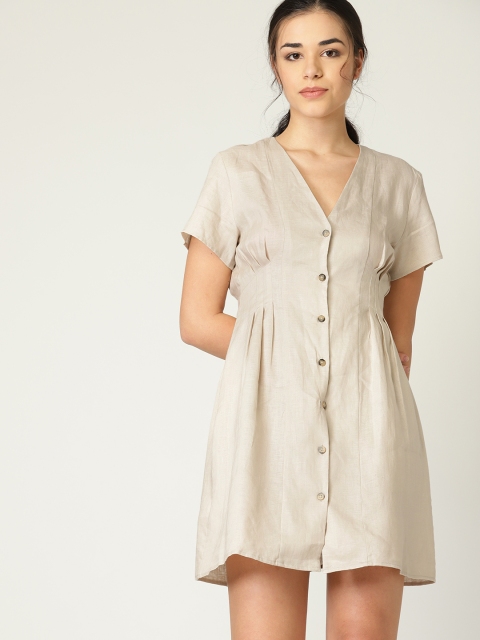 

MANGO Women Beige Solid A-Line Dress