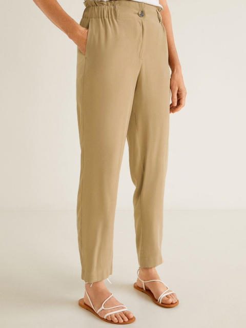 

MANGO Women Beige Regular Fit Solid Regular Trousers