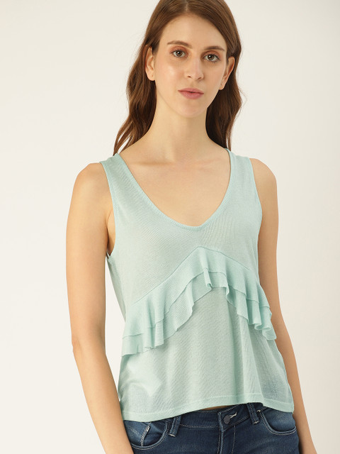 

MANGO Women Sea Green Solid Top