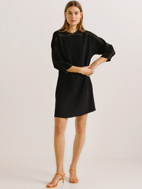 

MANGO Women Black Solid A-Line Dress