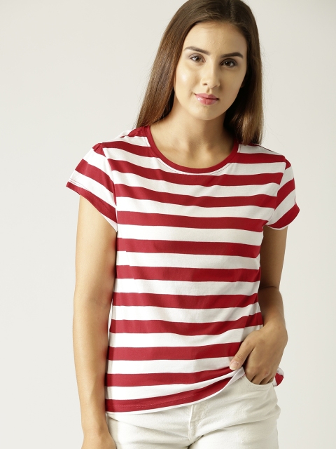 

MANGO Women Red & White Striped Round Neck T-shirt