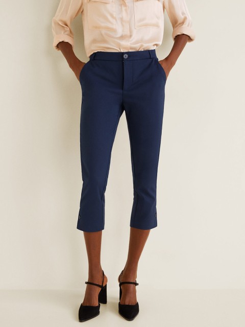 

MANGO Women Navy Blue Slim Fit Solid Three Forth Trousers