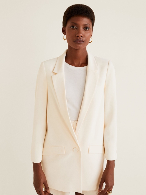 

MANGO Women Cream-Coloured Solid Single-Breasted Casual Blazer