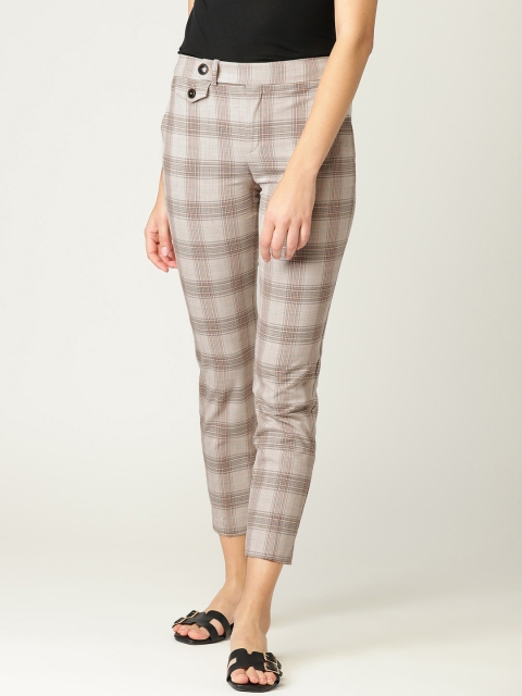 

MANGO Women Beige Checked Cropped Trousers