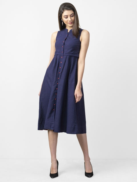 

Fabindia Women Navy Blue & White Striped A-Line Dress