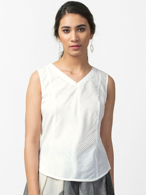 

Fabindia Women White Solid Semi-SheerTop