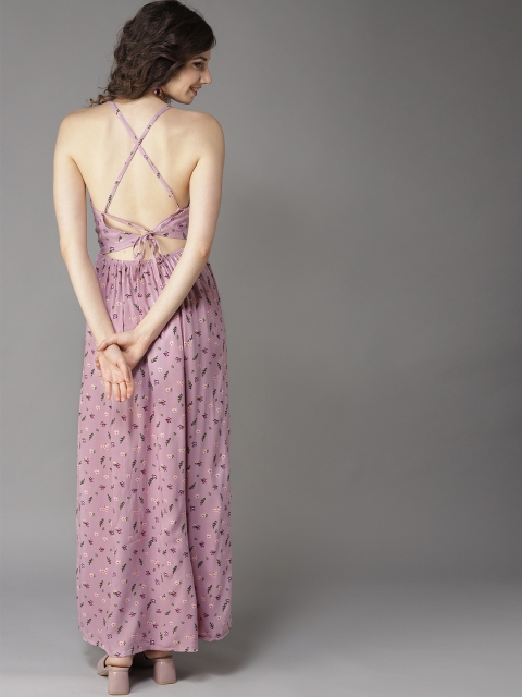 

HERE&NOW Women Lavender & Green Printed Maxi Dress
