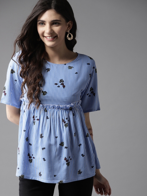 

HERE&NOW Women Blue & White Striped Empire Top