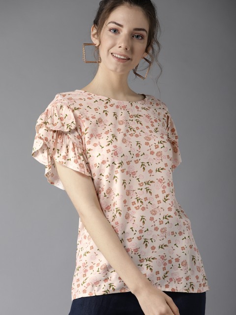 

HERE&NOW Women Peach-Coloured Printed Top
