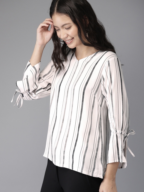 

HERE&NOW Women White & Black Striped Top