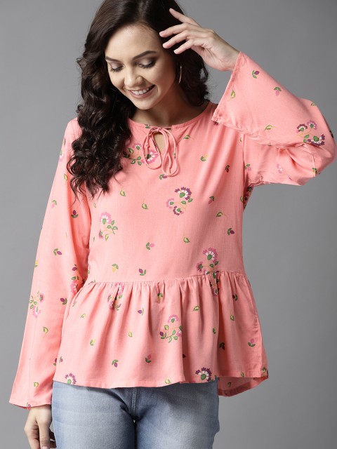 

HERE&NOW Women Peach-Coloured Printed A-Line Top
