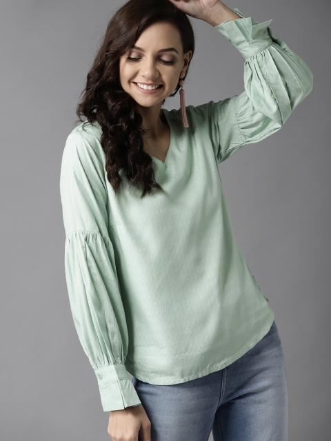 

HERE&NOW Women Green Self Design Top