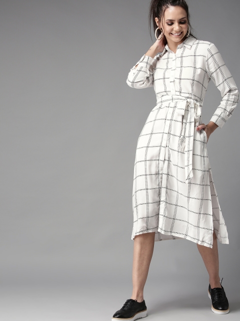 

HERE&NOW Women White & Black Checked Shirt Dress